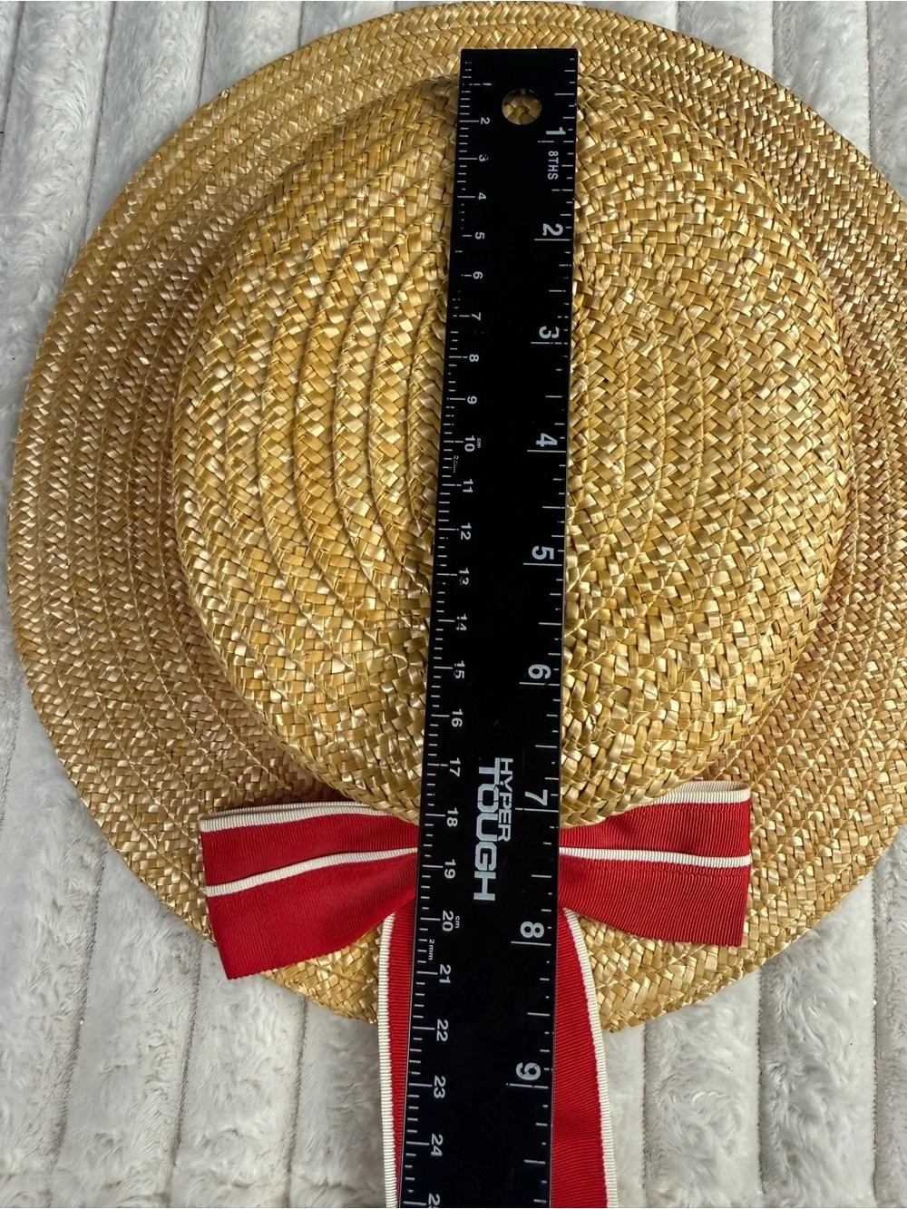 Vtg. 80s Laura Ashley Straw Boater Hat Red Ribbon Bow Cottagecore Great Britain